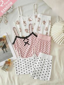 SHEIN Tween Girl Bow Decor Camisole Top And Shorts Casual Daily Outfit - Purple - View 3