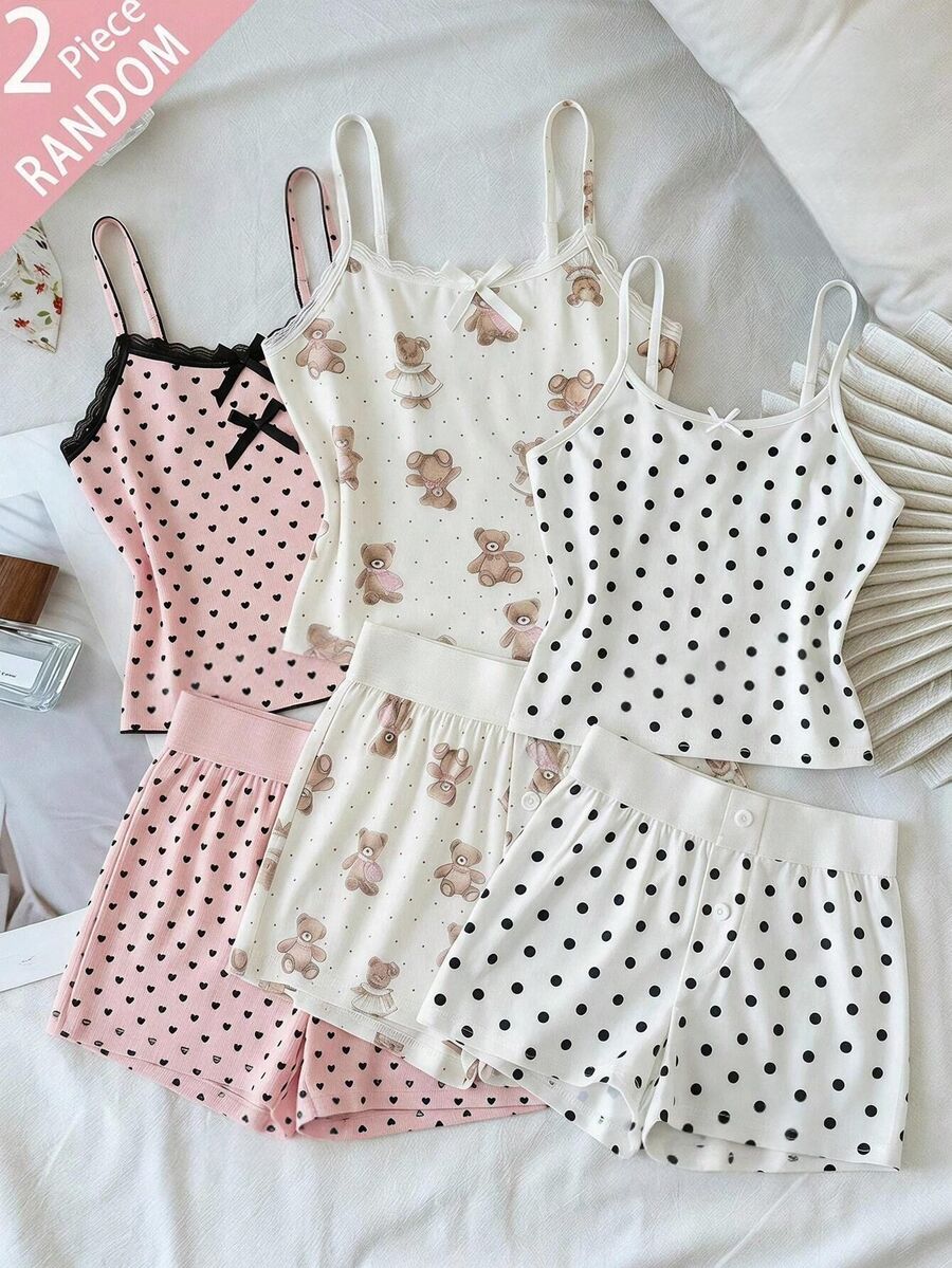 SHEIN Tween Girl Bow Decor Camisole Top And Shorts Casual Daily Outfit