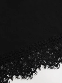 SHEIN Women's Elegant Round Neck Asymmetrical Hem Lace Patchwork Waist-Cinching Short Sleeve Mini Dress - Black - View 4