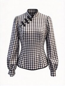 SHEIN Fall Winter 2026 Festival Outfits Going Out Office Graduation Civil Elegant 90s Retro Formal Business Napoleon Basic Button Up Shirt For Women - Black and White - View 5