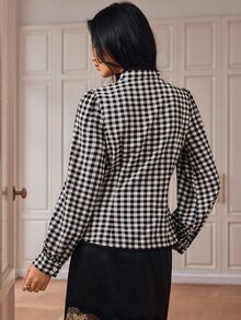 SHEIN Fall Winter 2026 Festival Outfits Going Out Office Graduation Civil Elegant 90s Retro Formal Business Napoleon Basic Button Up Shirt For Women - Black and White - View 2