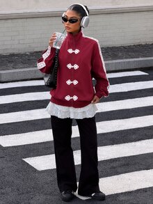 Muchica Women's Colorblock Zipper Casual Versatile Daily Travel Long Sleeve Jacket - Burgundy - View 5