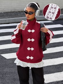 Muchica Women's Colorblock Zipper Casual Versatile Daily Travel Long Sleeve Jacket - Burgundy - View 7