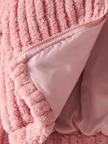SHEIN 冬季新款女童粉色直條紋毛絨加厚外套，加厚羊羔絨高領拉鍊外套，寬鬆版型學生校園可愛風 - 粉色 - 查看 7