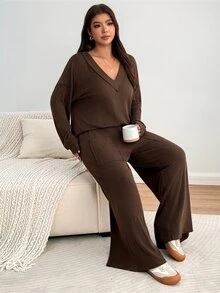 Enliva Plus Size Co-Ords Fall - Brown - View 6