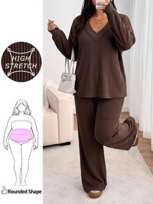 Enliva Plus Size Co-Ords Fall - Brown - View 3