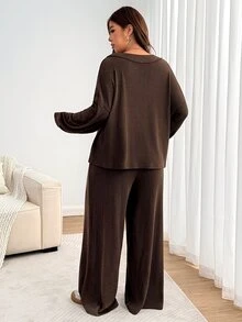 Enliva Plus Size Co-Ords Fall - Brown - View 2
