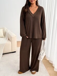 Enliva Plus Size Co-Ords Fall - Brown - View 5