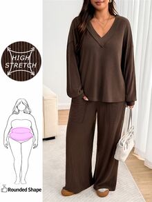 Enliva Plus Size Co-Ords Fall - Brown - View 1