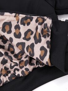 SHEIN Jaket Hitam Motif Leopard Berbulu Halus dengan Tudung Bulu Imitasi untuk Anak Perempuan Remaja, Jaket Musim Dingin untuk Sekolah, Klub, dan Aktivitas Keren Bergambar. - Hitam - View 5