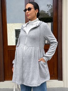 SHEIN Áo khoác 3 trong 1 cho bà bầu, màu trơn, phong cách thường ngày, mặc hằng ngày - Xám - Xem 4