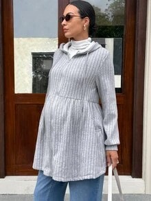SHEIN Áo khoác 3 trong 1 cho bà bầu, màu trơn, phong cách thường ngày, mặc hằng ngày - Xám - Xem 5