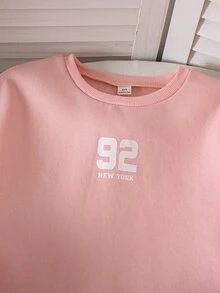 SHEIN 少女秋冬粉色運動衫套裝，長袖連帽運動衫與寬鬆休閒運動長褲套裝 - 粉色 - 查看 7