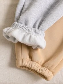 Elladie kids 女童男童 2件組收口運動長褲，鬆緊腰頭皮革拼接，寬鬆運動褲，灰色杏色，返校季，秋季穿搭，2026年秋冬 - 彩色 - 查看 9