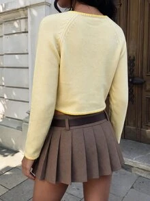 Autumina Women's Raglan Long Sleeve Single-Breasted Casual Knit Cardigan - Yellow - View 2