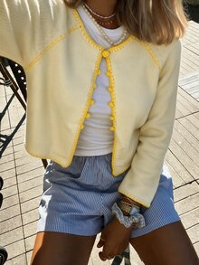 Autumina Women's Raglan Long Sleeve Single-Breasted Casual Knit Cardigan - Yellow - View 6