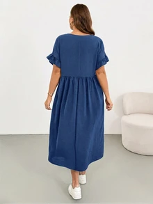 Shapeblank Plus-Size Women's Spring/Summer Casual Traditional Form Loose Comfortable Everyday All-Match Versatile Slimmi Vacation Navy Blue Formal Brunch - Blue - View 3
