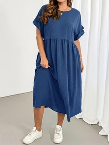 Shapeblank Plus-Size Women's Spring/Summer Casual Traditional Form Loose Comfortable Everyday All-Match Versatile Slimmi Vacation Navy Blue Formal Brunch - Blue - View 6