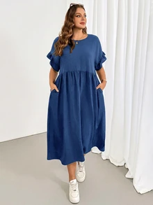 Shapeblank Plus-Size Women's Spring/Summer Casual Traditional Form Loose Comfortable Everyday All-Match Versatile Slimmi Vacation Navy Blue Formal Brunch - Blue - View 4