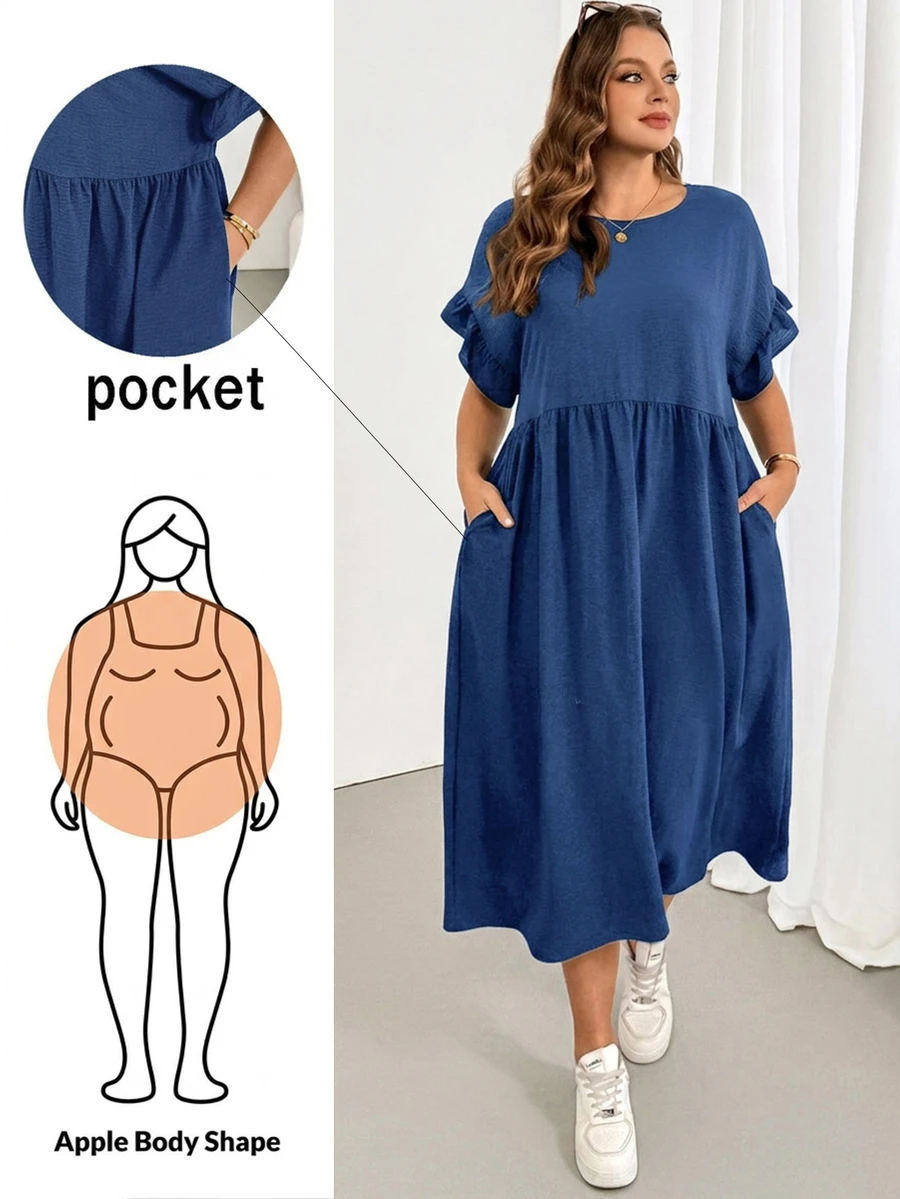 Shapeblank Plus-Size Women's Spring/Summer Casual Traditional Form Loose Comfortable Everyday All-Match Versatile Slimmi Vacation Navy Blue Formal Brunch