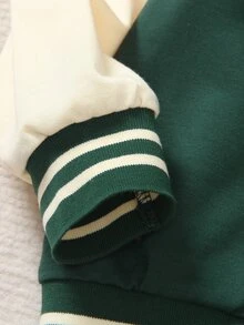 SHEIN Genkimix Kids 男孩 2 件套：黑色针织毛衣，白色袖子和字母 A 印花，搭配同款印花运动裤，罗纹领、袖口和下摆，弹性舒适，休闲运动风格，适合春秋季日常穿着、上学、旅行 - 彩色 - 查看 6