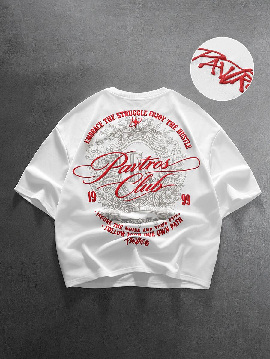 PAVTROS Men's Crew Neck Short Sleeve Letter & Number Graphic Print T-Shirt - White - View 1