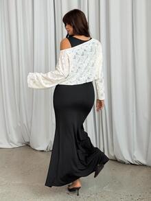 GalTyme Women's Plus Size Spring/Summer Elegant Minimalist Solid Color Tank Maxi Dress And Hollow Out Sheer Floral Cover-Up 2 Pieces Set - Multicolor - View 2