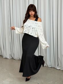 GalTyme Women's Plus Size Spring/Summer Elegant Minimalist Solid Color Tank Maxi Dress And Hollow Out Sheer Floral Cover-Up 2 Pieces Set - Multicolor - View 3
