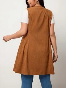 Truni Plus Size Women's Western Style Casual Corduroy Vest Long Coat Pear Body,Triangle Body Fall - Brown - View 2
