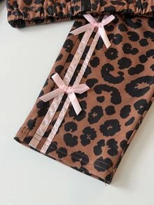 SHEIN Playful Pals 2件組幼童女童外套長褲套裝，可愛甜美棕色粉色豹紋蝴蝶結緞帶長袖立領休閒戶外秋季假期獨角獸運動服 - 彩色 - 查看 7