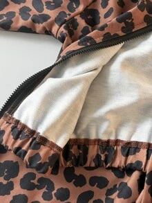 SHEIN Playful Pals 2件組幼童女童外套長褲套裝，可愛甜美棕色粉色豹紋蝴蝶結緞帶長袖立領休閒戶外秋季假期獨角獸運動服 - 彩色 - 查看 8