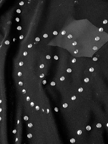ROMWE Blus Lengan Panjang Wanita Gaya Pesta Y2K Seksi Musim Gugur/Dingin, Leher Berlipat Dalam, Motif Foil Asimetris - Hitam - View 10