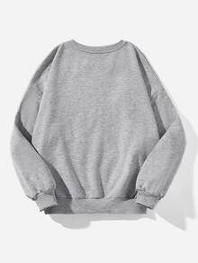 Veykashi USA Flag Independence Day Casual Minimalist Print Pattern Round Neck Long Sleeve Loose Fit Women's Sweatshirt Winter - Grey - View 5