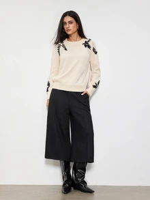 Maija Women's Solid Color Wide Leg Loose Casual Capri Pants,Going Out Office Outfits, Work Outfits For Women,Fall Clothes - Black - View 3