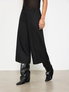 Maija Women's Solid Color Wide Leg Loose Casual Capri Pants,Going Out Office Outfits, Work Outfits For Women,Fall Clothes - Black - View 5