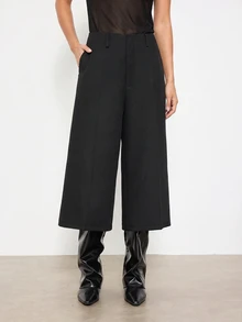 Maija Women's Solid Color Wide Leg Loose Casual Capri Pants,Going Out Office Outfits, Work Outfits For Women,Fall Clothes - Black - View 4
