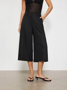 Maija Women's Solid Color Wide Leg Loose Casual Capri Pants,Going Out Office Outfits, Work Outfits For Women,Fall Clothes - Black - View 7