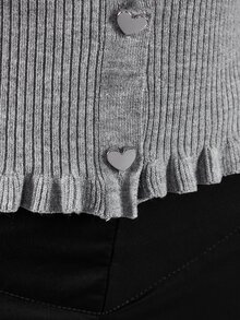 Amplova Bowknot Decor Cinched Waist Frill Trim Long Sleeve Knit Cardigan - Grey - View 8