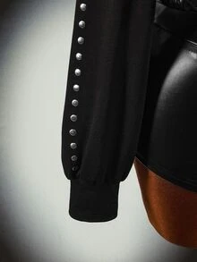 Amplova Women's Asymmetrical Shoulder Stud Decor Casual Versatile Long Sleeve Sweatshirt, Halloween Costumes For Women - Black - View 5