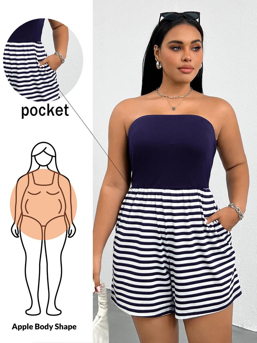 Shapeblank رومبير باندو بحجم كبير باللون الأزرق الداكن بتصميم مرقع، رسمي للشاطئ والعطلات الصيفية، كاجوال بأسلوب بحار تقليدي - أزرق بحري - مشاهدة 1