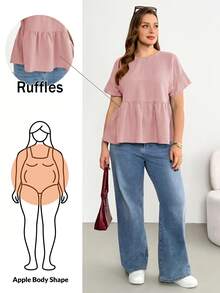 Shapeblank Plus-Size Women's Spring/Summer Fashionable Casual Loose Comfortable Everyday Basic Versatile Slimming Hot Pink Short-Sleeved Babydoll Shirt, Holiday - Dusty Pink - View 1