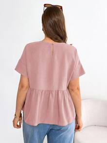 Shapeblank Plus-Size Women's Spring/Summer Fashionable Casual Loose Comfortable Everyday Basic Versatile Slimming Hot Pink Short-Sleeved Babydoll Shirt, Holiday - Dusty Pink - View 2