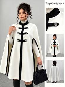 Elenzga Plus Size Women Black White Color Block Cape Style Flattering Elegant Formal Office Jacket Formal Evening Autumn - Black and White - View 7