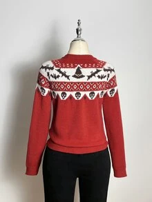 Elamini Women's Burgundy Holiday Autumn/Winter Spooky Halloween Pattern Sweater. Halloween Essentials. - Multicolor - View 2
