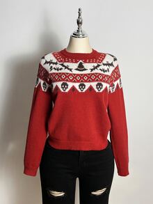 Elamini Women's Burgundy Holiday Autumn/Winter Spooky Halloween Pattern Sweater. Halloween Essentials. - Multicolor - View 5