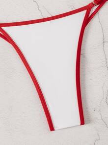 SHEIN Swim Women's Colorblock Trim Swimwear Set - White - View 5