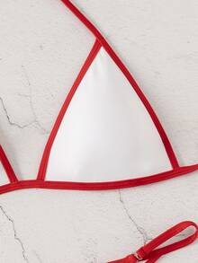 SHEIN Swim Women's Colorblock Trim Swimwear Set - White - View 4