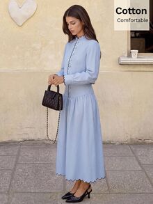 Siren Gaze Autumn/Winter New Pure Cotton Blue And White Striped Stripe Striped Skirt Set For Women Brunch Vacation French Elegant Brunch Tea Party - Blue and White - View 7