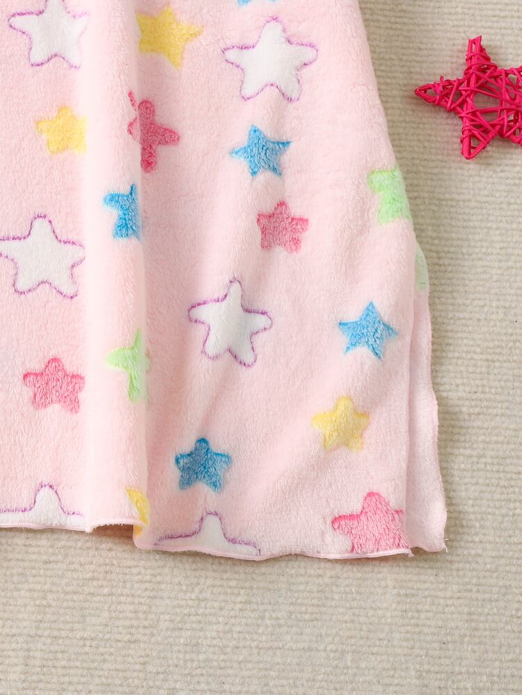 SHEIN Young Girl Autumn/Winter Star Pattern Hooded Cute Comfortable Flannel Moisture-Absorbing Bathrobe, Pajamas, Blanket, Suitable For Various Seasons And Occasions, Such As Bathroom And Beach - Baby Pink - View 5