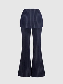 SHEIN MOD Women's Striped Casual Daily Commute Travel Blazer & Flare Pants - Multicolor - View 3